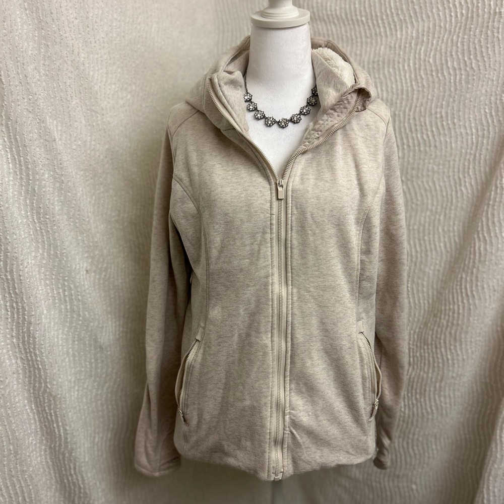 90 Degrees Beige Furry Sweatshirt Women’s Size XL Zip Up Tan Winter Warm Layer